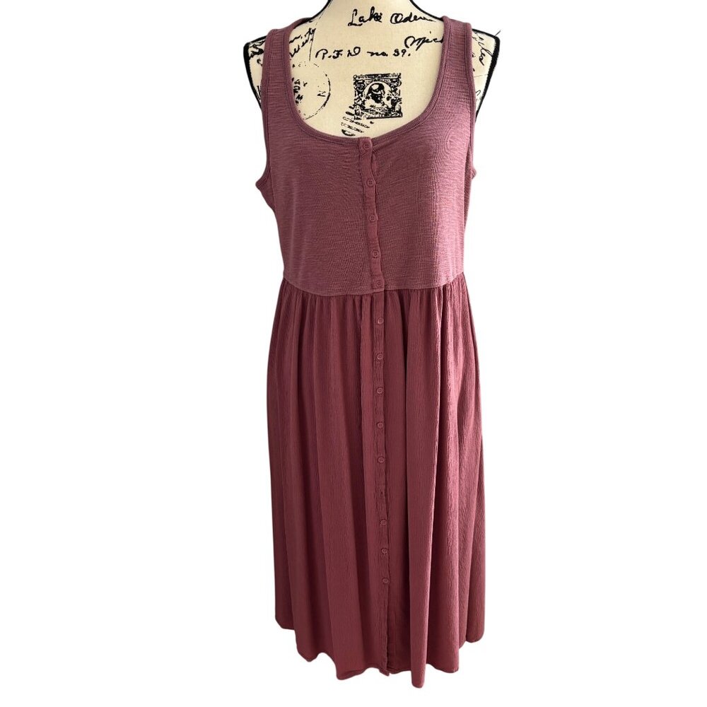 Frye Women's Dusty Rose Maxi Tank Dress Sz XL Sleeveless Button Up Side Pockets